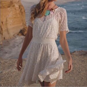 Anthropologie Leifnotes Polka Dot Dress White Ivory Sequin Flutter Sleeve 4 NWT